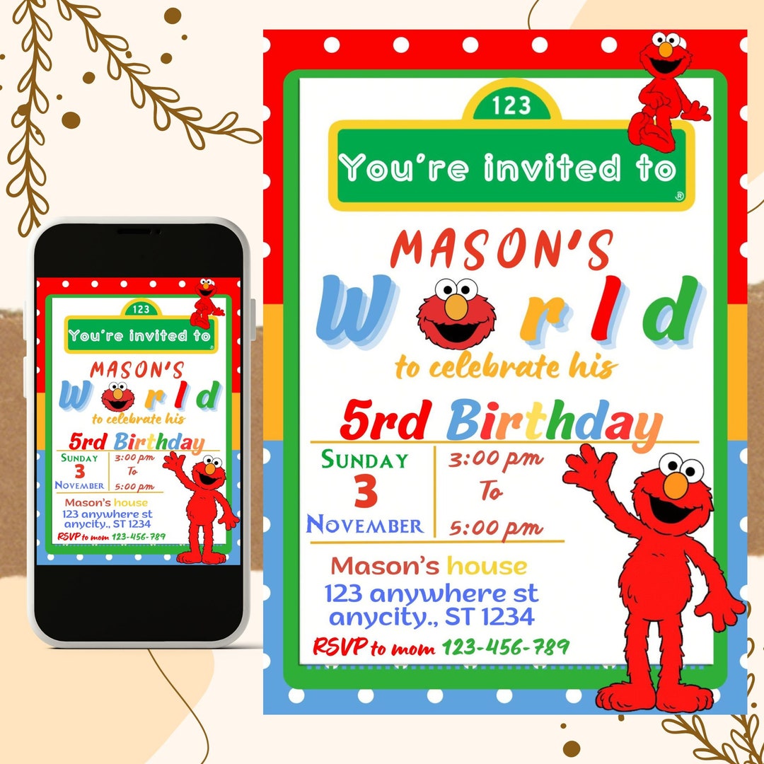 Elmo Birthday Invitation Kids Birthday Invitation Template - Etsy