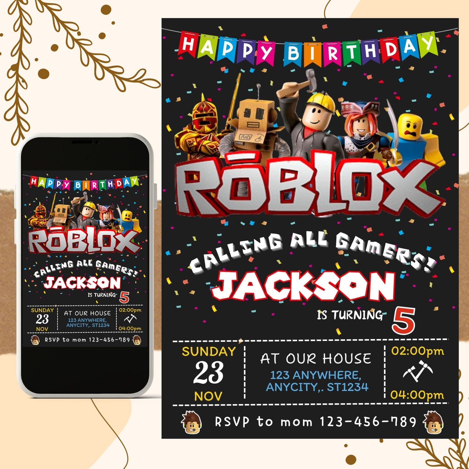 Roblox Birthday Party Invitation Roblox Game Party Roblox - Etsy