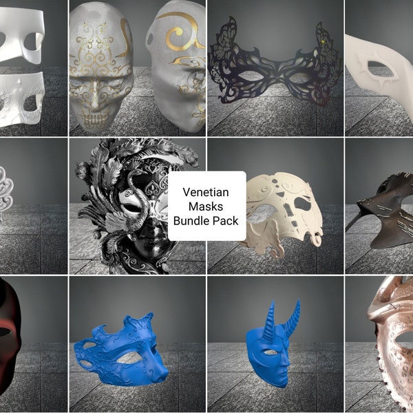 18 Pcs Venetian Masks Bundle - 3D Printing STL Files  | Masquerade mask stl | Mask Wearable | STL File | 3D Printable Mask | Cosplay Art