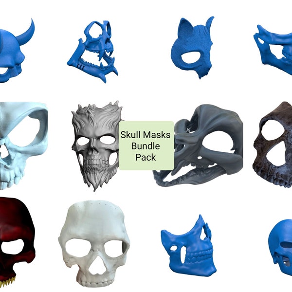 30 Pcs Skull Masks Bundle - 3D Printing STL Files | 3D Print Files | Mask Wearable | STL File | 3D Printable Mask | Cosplay Art