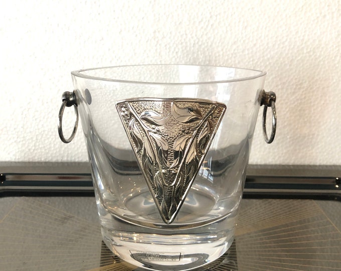 Vintage Ice Bucket Clear Glass, Retro Ice Cooler, Mid Century Modern Barware, Bar Cart Essential