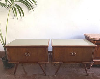 Vintage Wood Nightstands, Pair of Bedside Tables
