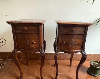 Vintage Nightstands Pair, Wood Bedside Tables, Retro Bedroom Furniture Set, Antique Night Stands, Rustic Decor