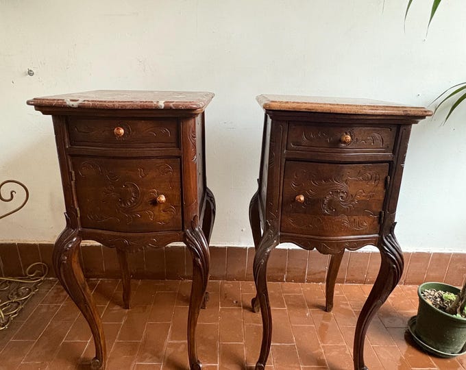 Vintage Nightstands Pair, Wood Bedside Tables, Retro Bedroom Furniture Set, Antique Night Stands, Rustic Decor