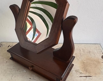 Vintage Wood Vanity Mirror, Tilting Makeup Mirror, Antique Style, Bathroom Decor, Vintage Home Accents, Bathroom Vanity