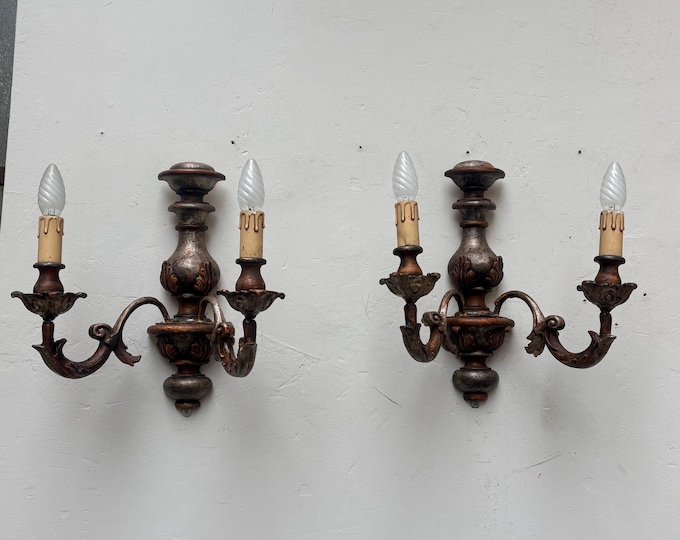 Vintage Wood Wall Sconce Pair, Foliage Wall Light, Rustic Home Lighting, Antique Style, Wall Decor, Living Room Lighting, Wooden Sconce