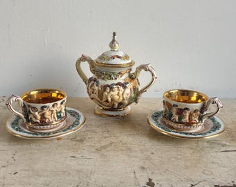 Vintage Capodimonte Coffee Set, Antique Ceramic