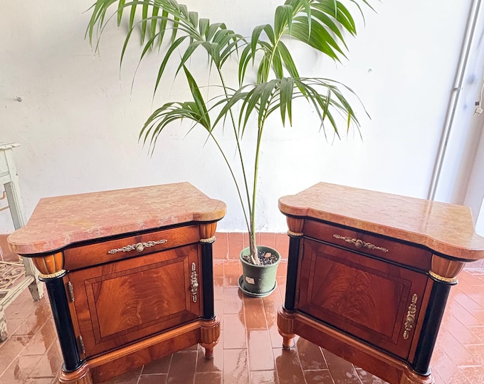 Vintage Nightstands Pair, Wood Bedside Tables