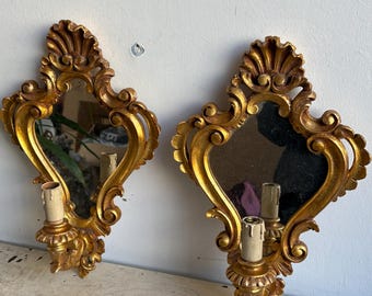 Vintage Wood Wall Sconce Pair, XIX Century