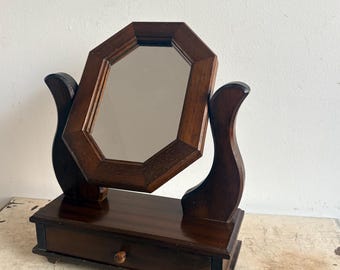 Vintage Wood Vanity Mirror, Tilting Makeup Mirror, Antique Style, Bathroom Decor, Vintage Home Accents, Bathroom Vanity