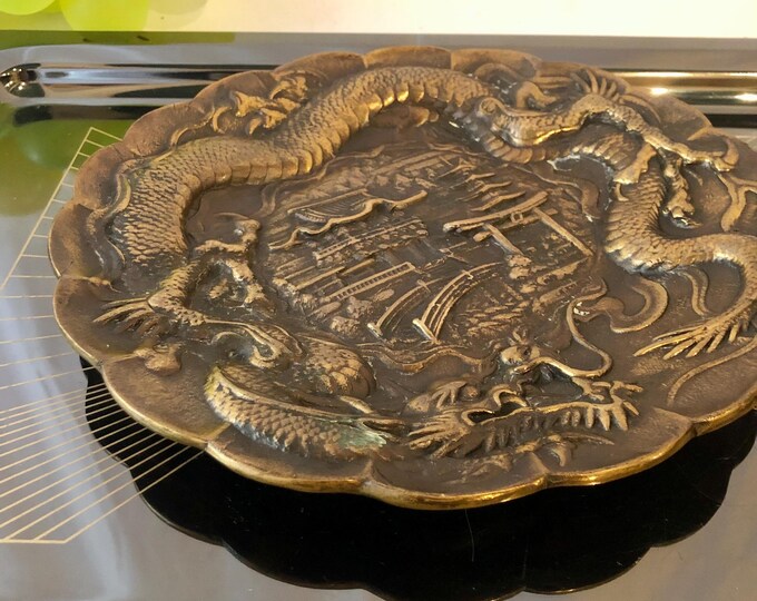 Vintage Meiji Bronze Plate, Japanese Decor, Antique Tray, Home Decor, Collectible Art