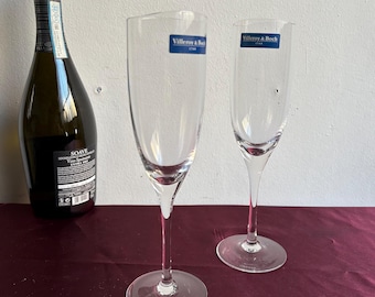 Vintage Villeroy and Boch Champagne Glass Set, Crystal Toasting Glasses, Elegant Party Flutes, Wedding Gift