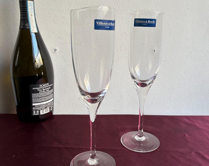 Vintage Villeroy and Boch Champagne Glass Set, Crystal Toasting Glasses, Elegant Party Flutes, Wedding Gift