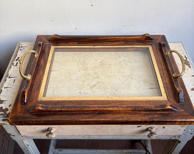 Vintage Tray, Nautical Decor, Glass and Wood Tray