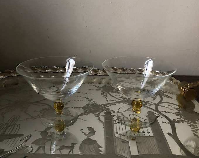 Crystal Champagne Coupes Vintage Murano, Set of 2 Glasses, Retro Barware, Special Occasion Toasting Flutes