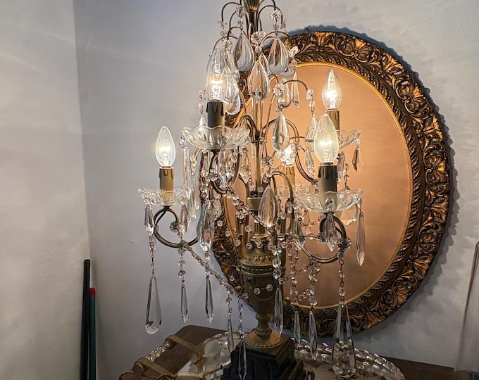 Vintage Marble and Crystal Table Lamp, Vintage Lighting, Mid Century Lamp, Hollywood Regency, Home Decor