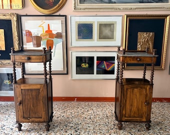 Vintage Nightstands Pair, Wood Bedside Tables, Retro Bedroom Furniture Set, Antique Night Stands