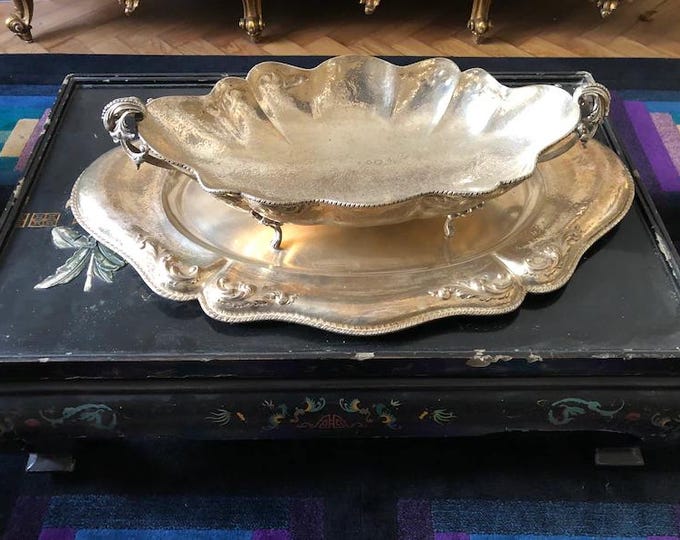 Silver Plated Antique Centerpiece, Vintage Table Decor, Glass Insert Centerpiece, Elegant Home Decor, Silver Plated Bowl
