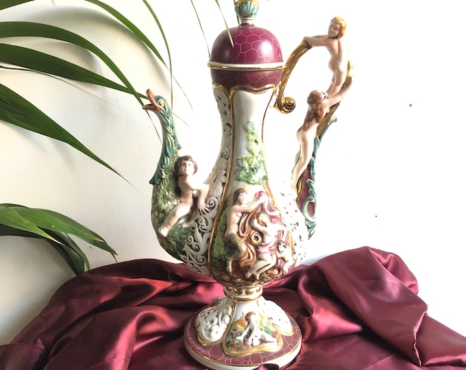 Vintage Capodimonte Art, Large Vase, Ceramic Art, Cherubs Art