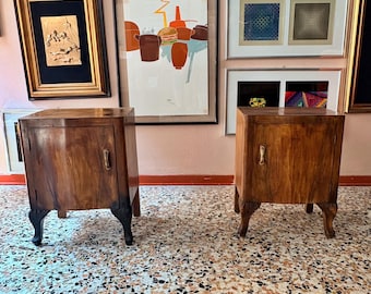 Vintage Nightstands Pair, Wood Bedside Tables, Retro Bedroom Furniture Set, Antique Night Stands
