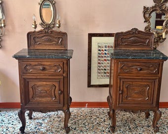 Vintage Nightstands Pair, Wood Bedside Tables, Retro Bedroom Furniture Set, Antique Night Stands, Rustic Decor