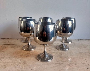 Vintage Wine Glasses, Steel Wine Goblets, Gift for Him, Home Decor
