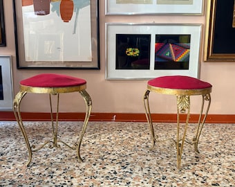 Pair of Italian Gilt Iron Vanity Stools, Attributed to Pier Luigi Colli, Italy, 1950s