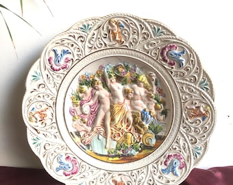 Vintage Capodimonte, Plate with Cherubs, Ceramic Art, Home Decor