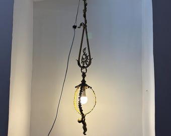 Vintage Ceiling Lighting, Bronze Chandelier, Hollywood Regency Hanging Chandelier, French Ceiling Light