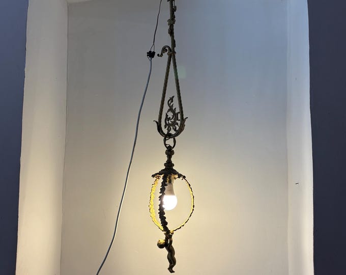 Vintage Ceiling Lighting, Bronze Chandelier, Hollywood Regency Hanging Chandelier, French Ceiling Light