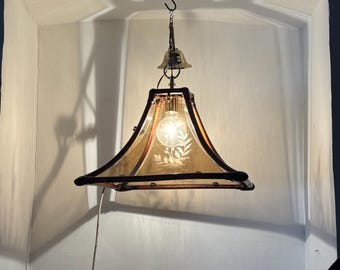 Vintage Chandelier, Bamboo Wood, Rustic Decor