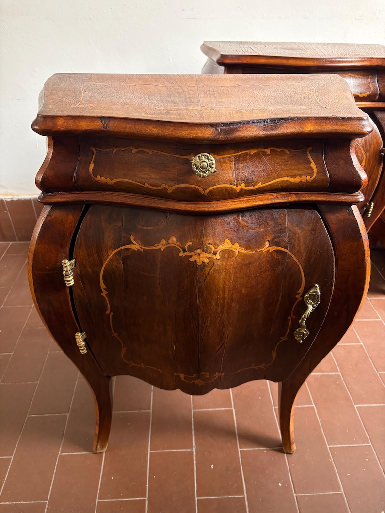 Image showcasing Vintage Nightstands Pair, Wood Bedside Tables, Retro Bedroom Furniture ...