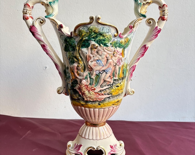 Capodimonte Vase Italian Ceramic Vintage, Handmade Vase, Collectible Pottery, Home Decor Accent