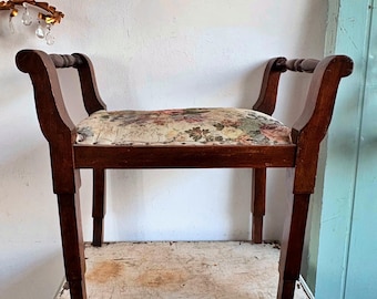 Vintage Wood Ottoman Seat, Antique Footstool Chair, Retro Seating Bench, Rustic Furniture Decor, Wood Footstoll