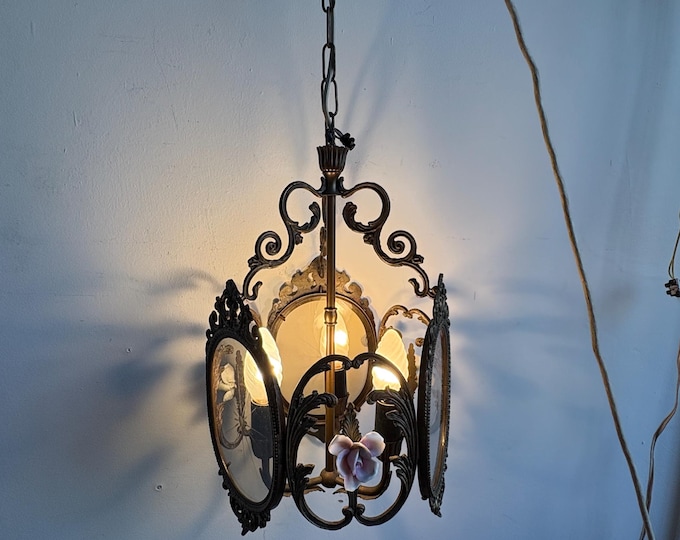 Vintage Lantern Chandelier, Hanging Lantern Light Fixture, Antique Home Decor, Ceiling Light