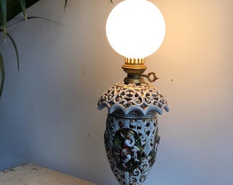 Vintage Capodimonte Ceramic Lamp, Table Lamp, Italian Floral Design, Home Decor Lighting