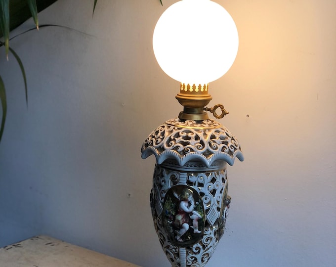 Vintage Capodimonte Ceramic Lamp, Table Lamp, Italian Floral Design, Home Decor Lighting