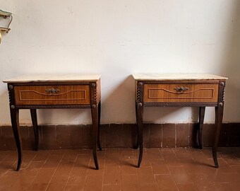 Vintage Nightstands Pair, Wood Bedside Tables, Retro Bedroom Furniture Set, Antique Night Stands, Rustic Decor