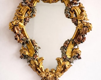 Antique Carved Wood Mirror, Handmade Wooden Wall Mirror, Vintage Look, Late XIX Century Mirror