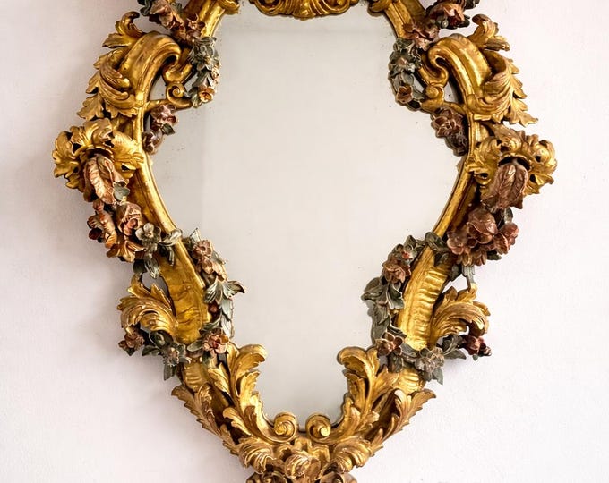 Antique Carved Wood Mirror, Handmade Wooden Wall Mirror, Vintage Look, Late XIX Century Mirror