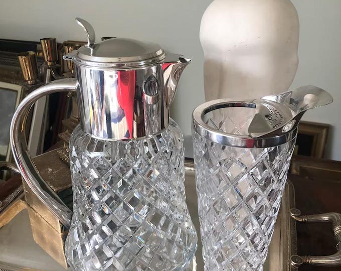 Vintage Crystal Cocktail Set, Mixer Shaker, Barware Tools, Mixology Set, Drink Mixing Kit