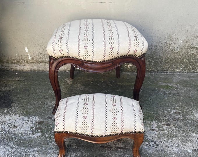 Vintage Wood Ottman Seat and Footstool