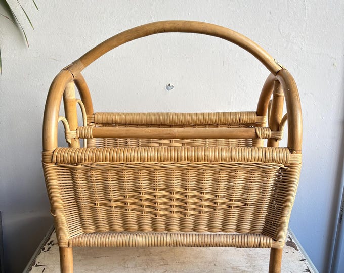Vintage Magazine Holder, Bamboo Wood