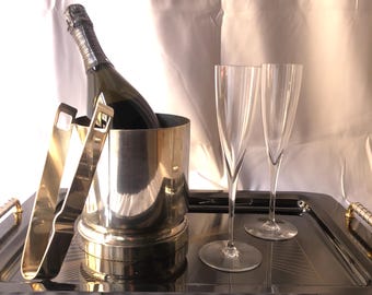 Antique Silver Plated Ice Bucket, Vintage Wine Cooler, Bar Accessory, Retro Entertaining Decor