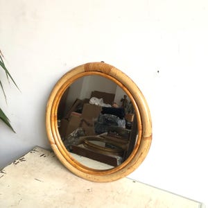 Vintage Bamboo Mirror Antique, Large Wall Hanging Mirror, Rustic Home Decor, Boho Decor, Vintage Home Accent