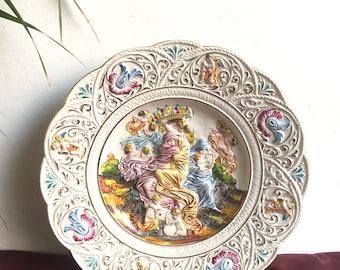 Capodimonte Collectible Plate with Cherubs, Ceramic Art Decor, Italian Plate, Vintage Home Decor