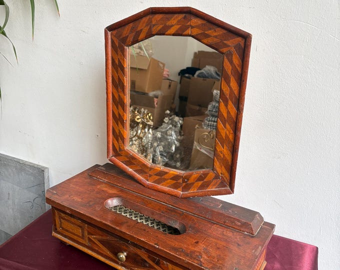 Vintage Wood Vanity and Tilting Mirror