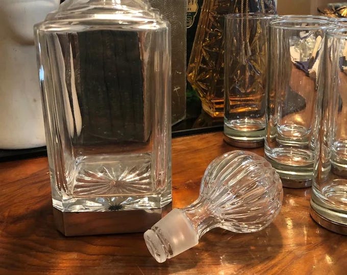 Vintage Crystal Drinking Glasses Set, Silver Rimmed Tumblers, Elegant Glassware, Table Decor, Wedding Gift