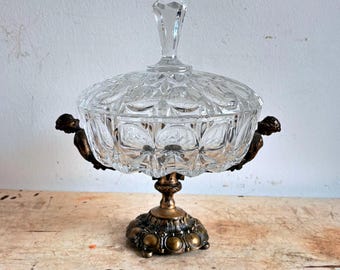 Vintage Bowl, Crystal Candy Dish, Antique Centerpiece