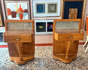 Vintage Nightstands Pair, Wood Bedside Tables, Retro Bedroom Furniture Set, Antique Night Stands